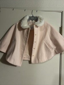 NWT Girls Size 5-6 Janie & Jack Pink Soft Cape Coat Faux Fur White Collar Pocket