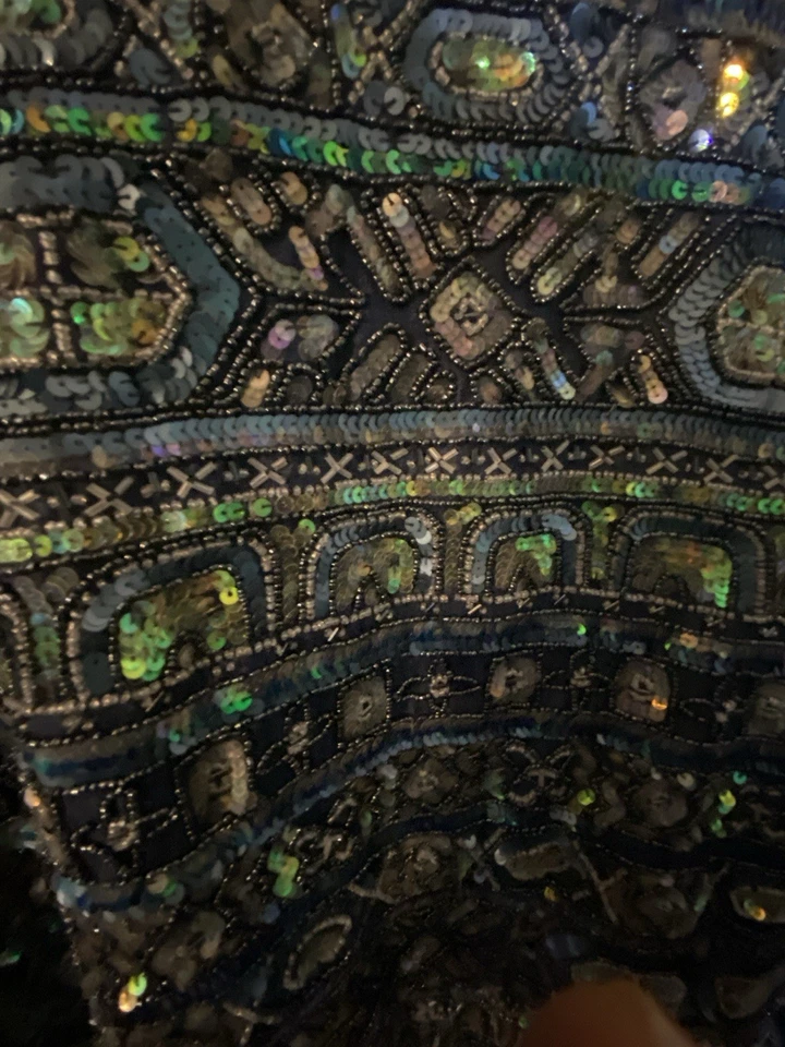 VTG Adrianna Papell Blue Green Sequin Beaded Silk Formal Evening Jacket Size PM - Image 3 of 4