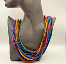 Hand Beaded Multi-strand African Bead Necklace, Colorful Boho Tribal