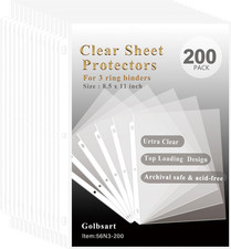 Sheet Protectors 8.5 X 11, 200 Pack Clear Plastic Page Protectors for 3 Ring