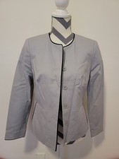 LIZ CLAIBORNE Size S Blazer Jacket Gray Pleated Lined Cotton Career Collarless