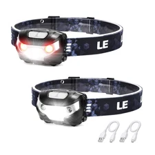 Lighting Ever LED Headlamp Rechargeable 2 Packs - Super Bright Head Lamp with...