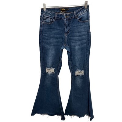L&B Lucky Blessed Women's Distressed Flare Jeans Size 8 Blue Denim Mid-Rise