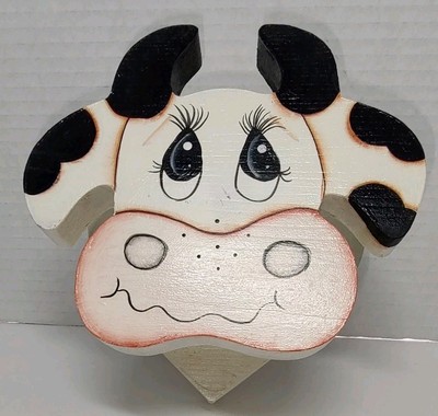 Vintage Cow Hand Towel Holder Hand Carved Painted Folk Art Farmhouse  Cottage