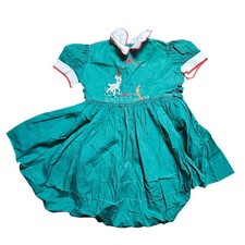 Vintage 60s Girls Embroidered Woodland Deer Dress 4 Peter Pan Collar Grandmacore