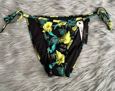 Victoria's Secret Swim Bikini Bottom Nwt Tropical Black Cheeky String Side Tie