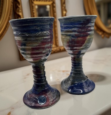 Goblet Studio Art Pottery Michael Kennedy Ireland Handmade Irish Wine Red & Blue