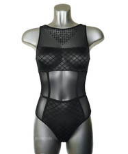 WOLFORD GILDA STRING BODY TULLE  CRYSTALS SIZE L IN BLACK NWT