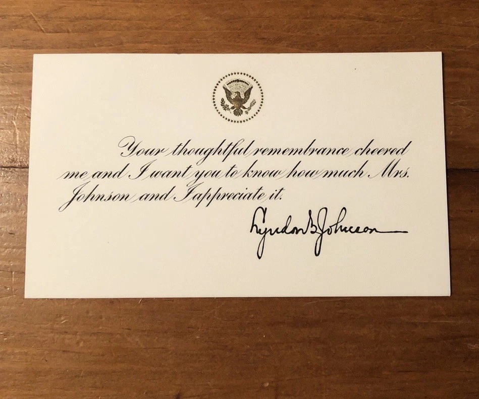 Lyndon Johnson 1965 Card With Envelope Post Mark & Stamp White House - Image 2 of 4