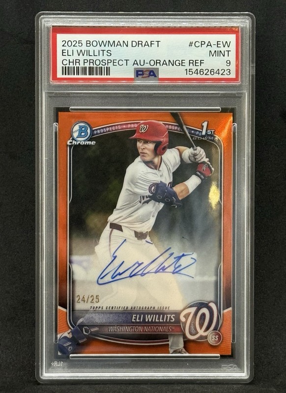 2025 BOWMAN DRAFT CHROME PROSPECT AUTO ORANGE REFRACTOR ELI WILLITS /25 PSA 9