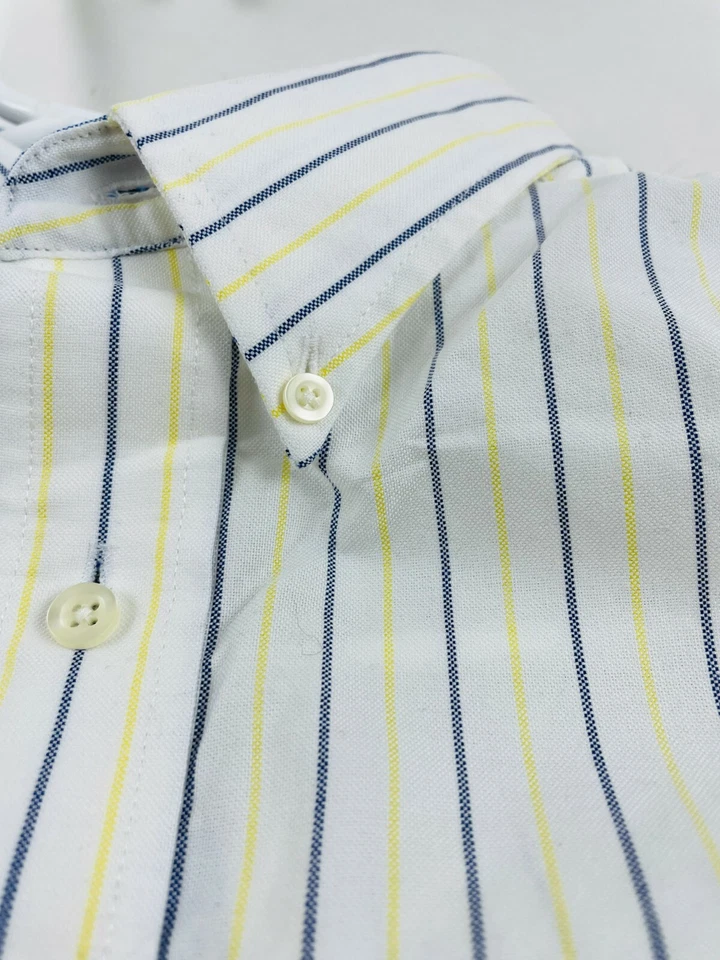 Camisa Chaps Para Hombre Talla 15-15.5 32/33 Azul Amarillo Blanco Rayas Abotonada Foto 3 de 4