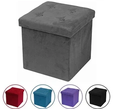 Storage Ottoman Bench, Collapsible/Folding Bench Seat Chest w/ Cover, Faux Suede