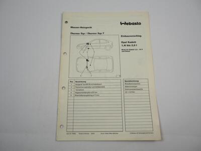 Opel Kadett E 1.4i to 2.0l installation instructions Webasto Thermo Top T BW50 Heater