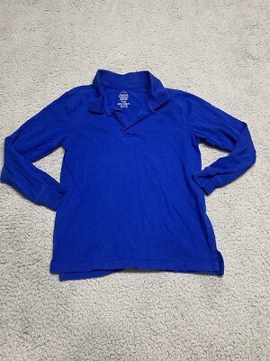Faded Glory Youth Size Medium Long Sleeve Polo Royal Blue Shirt