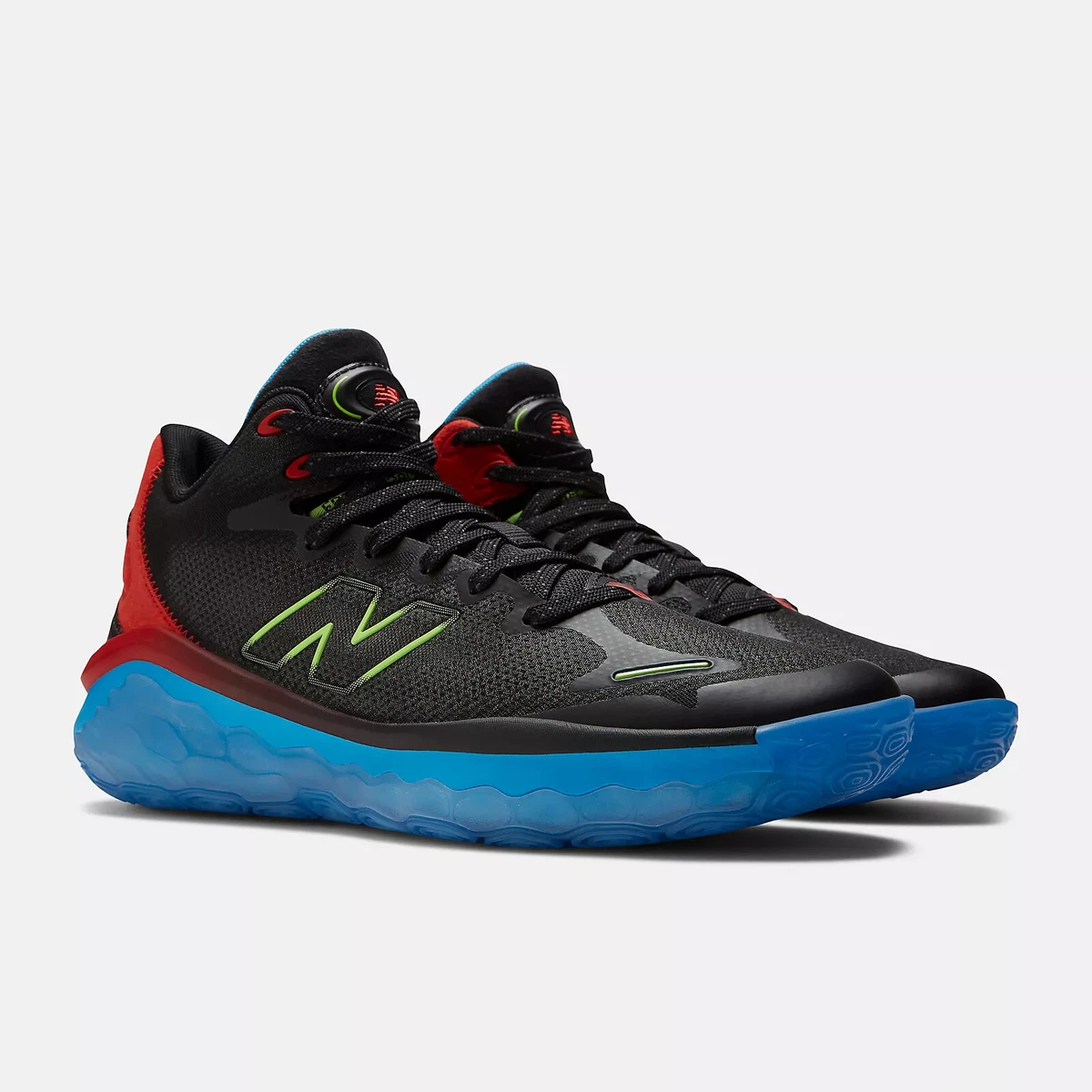 New Balance Fresh Foam BB Basketball Shoes Black, Vibrant Sky, True Red