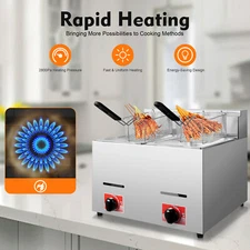 Commercial Propane Deep Fryer Countertop 12L Gas Fryer + 2 Baskets LPG & 2 Lids