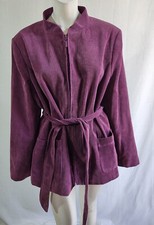 Bm Burgundy Fully Lined Cord Belted Long Sleeve Zip Up Casual Jacket Size 24 New