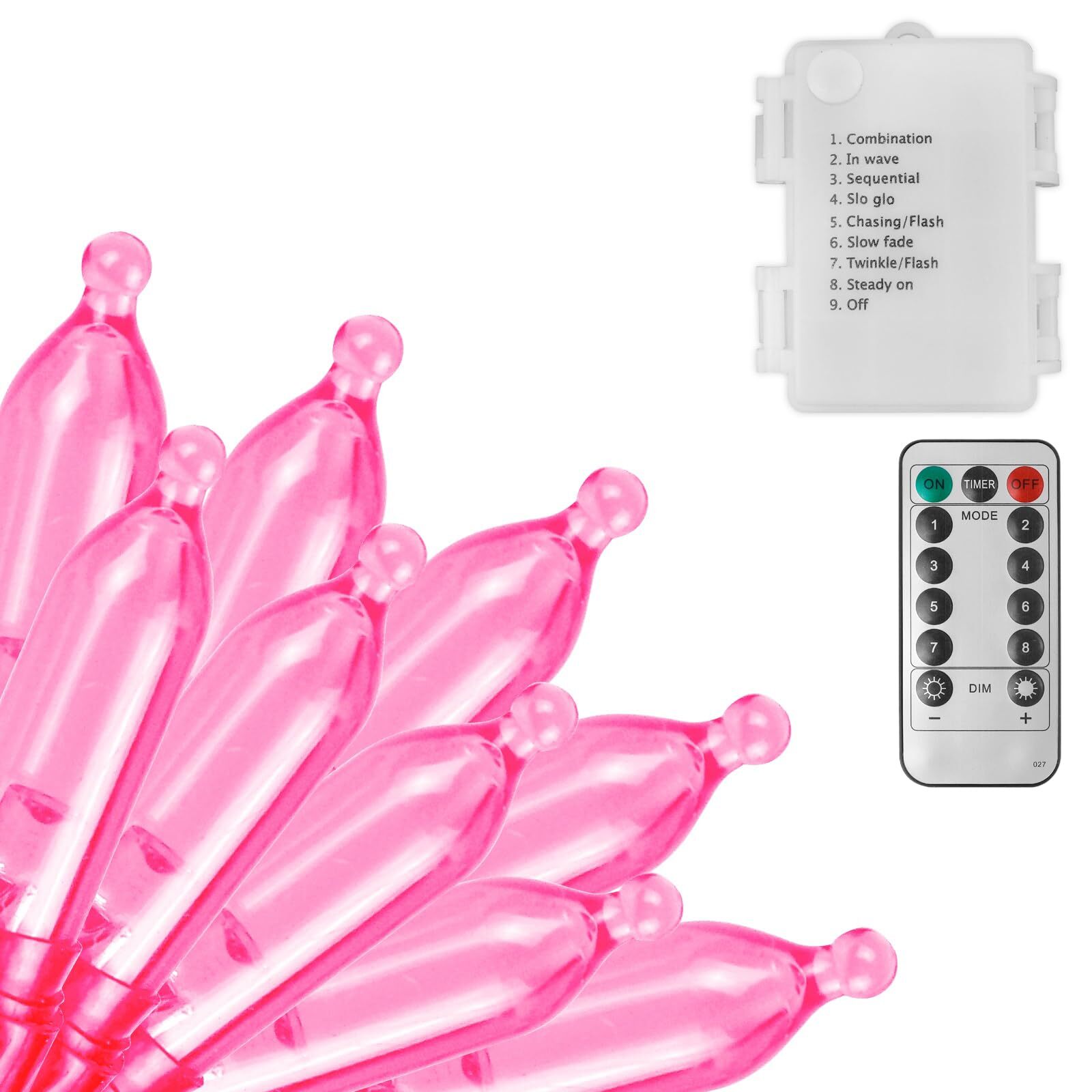 33ft 100 LED Pink Battery Operated String Lights with Auto Timer and 8 Modes