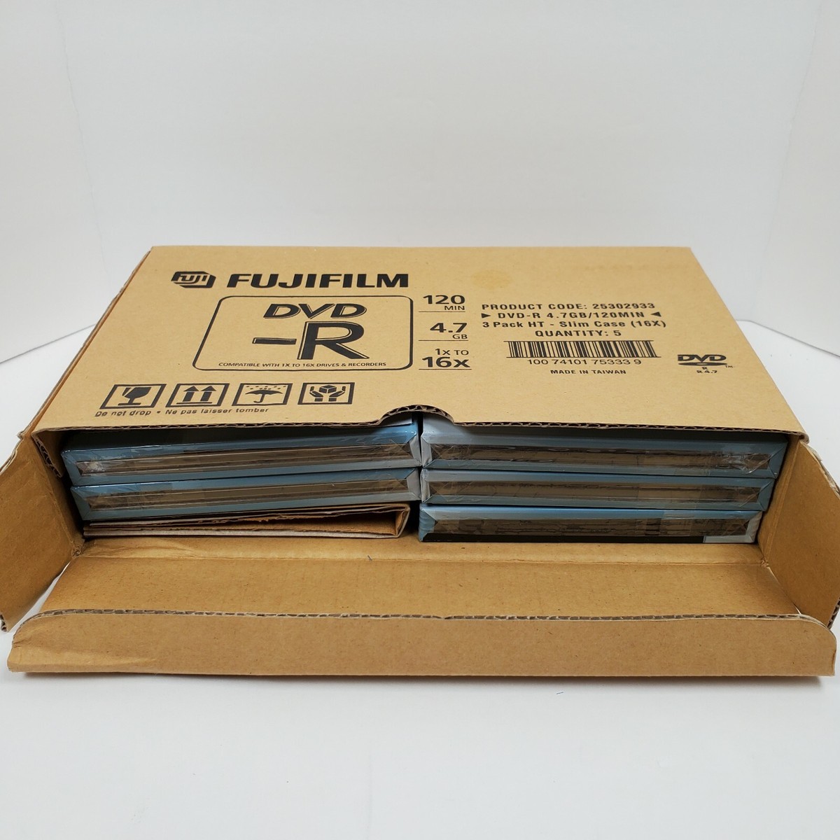 Lot of 5 - 3 Pack Fujifilm DVD-R 4.7GB 120min 1x-16x (15