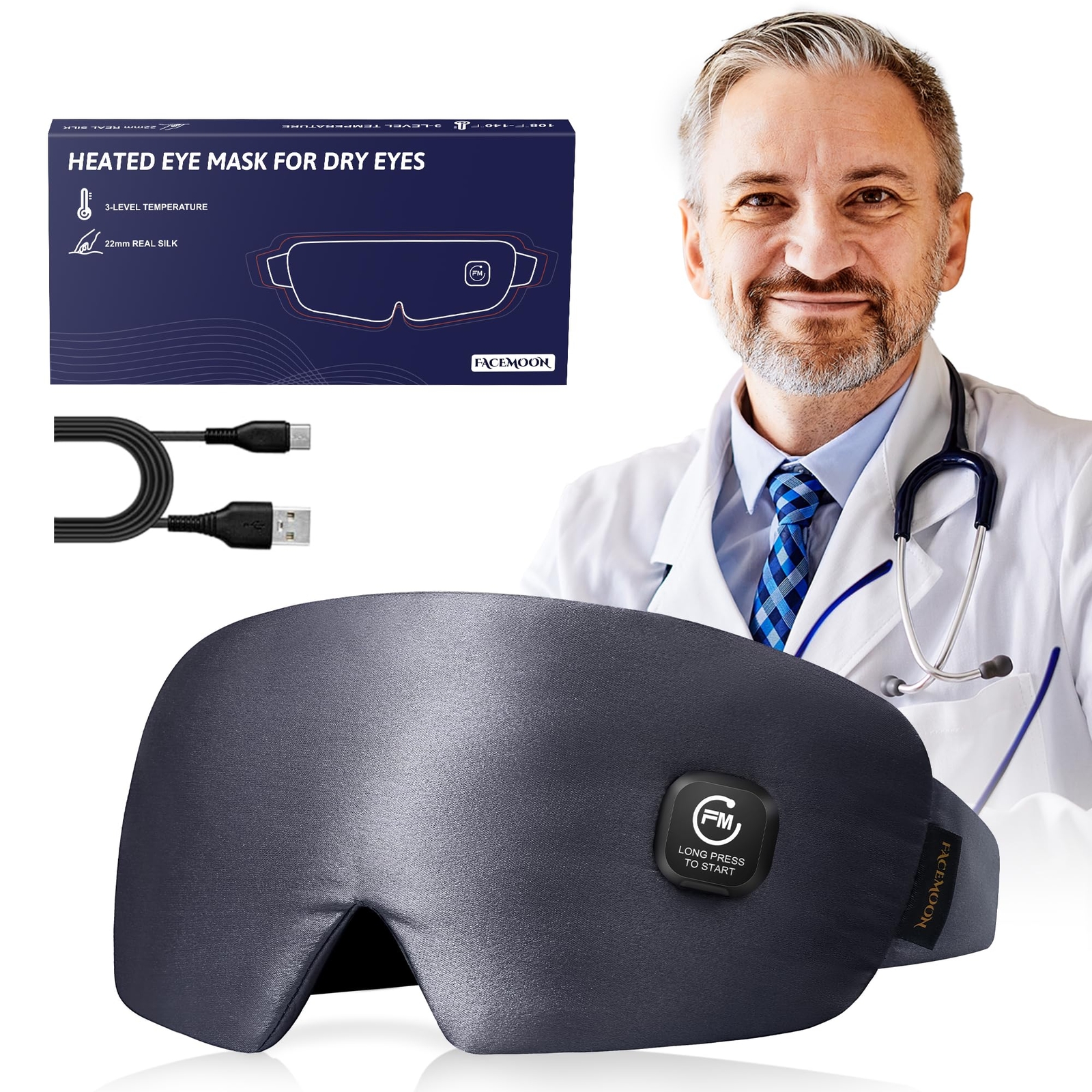 Heated Eye Mask Warm Compress for Dry Eyes Relief Rechargeable Cordless Silk Pad-image