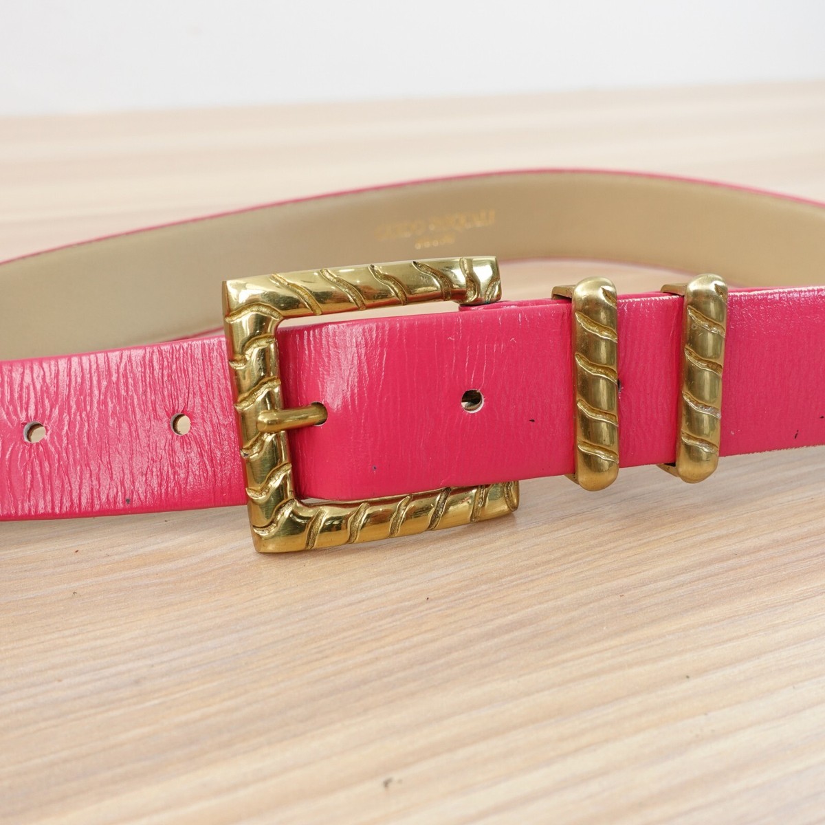 80s VINTAGE Pink Belt Womens XS Leather Gold Buckle Chic GUIDO