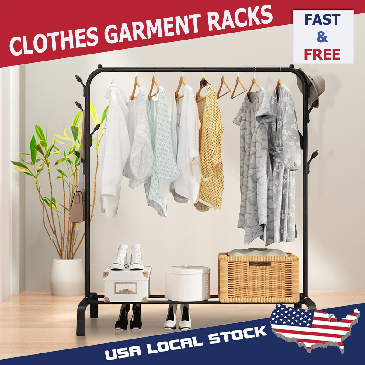 Clothes Rack Heavy Duty Wardrobe Hanger Garment Storage Stand Closet Organizer-image