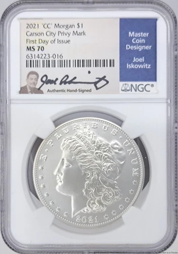 NGC MS 70 2021 CC Morgan Silver Dollar First Day of Issue Coin Joel Iskowitz