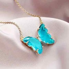 Fashion Style Cubic Zirconia Butterfly Pendant Necklace for Women  Blue
