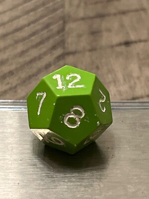 Vintage Gamescience d12 opaque lime green w/ white rpg ad&d dice 120723@