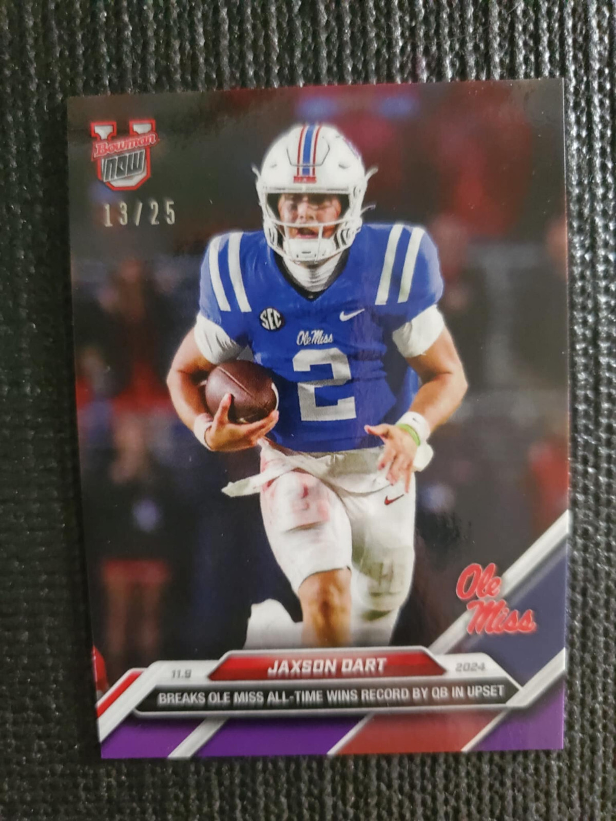 Jaxson Dart Ole Miss 2024 Bowman U NOW Football Card 40 Purple Parallel 13/25