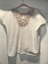 NWOT Handmade In Mexico, Pastel Colored Embroidered Women  s Blouse 100 Cotton M