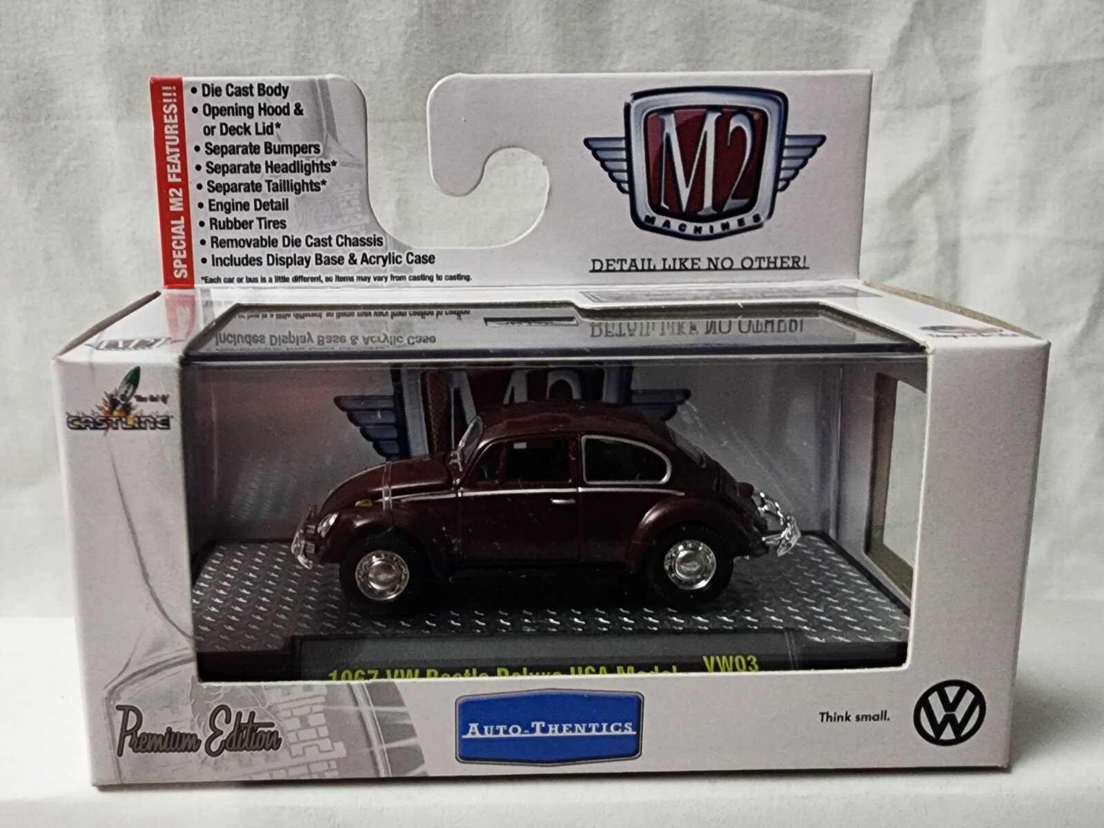 M2 MACHINES AUTO-THENTICS 1967 VW BEETLE BROWN DELUXE USA MODEL VW03 15-51 #A9