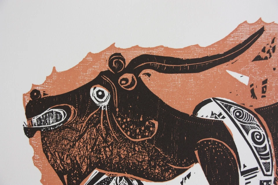 Karl-Heinz Hansen Bahia (1915-1978) sign. Farbholzschnitt, Mythologische Szene - Bild 4 von 4