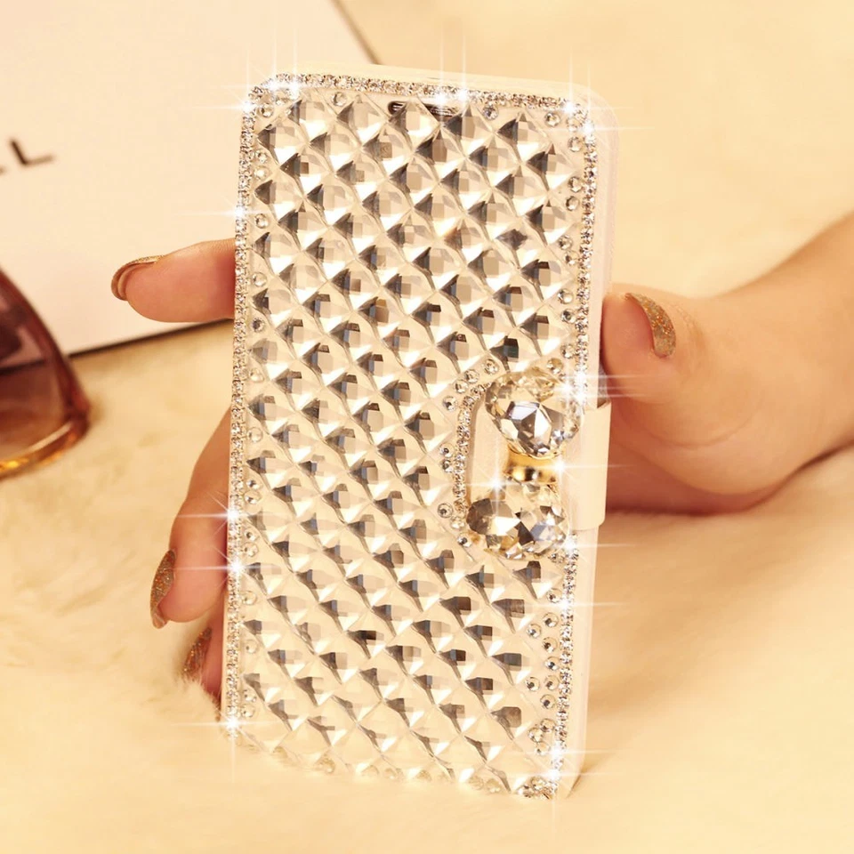 Luxury Bling Diamonds Wallet Leather Magnetic Flip Case Cover For Various Phone - Image 2 of 4