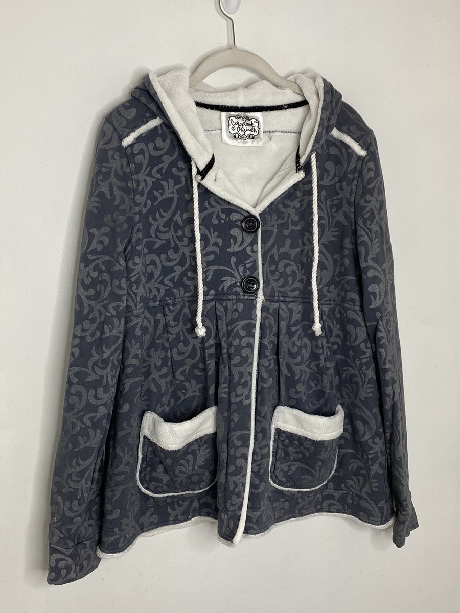 Scrapbook Originals Women's Fleece Gray Paisley Button Cozy Hoodie