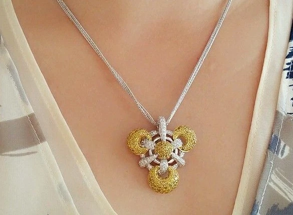 Yellow and White Diamond Pave Pendant Necklace in 18k Gold - HM1583ZE