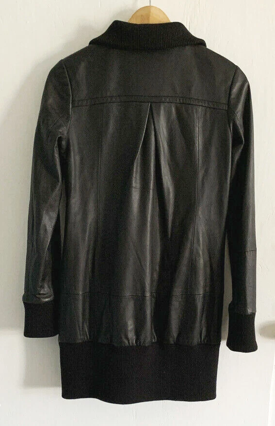 7 For All Mankind - Chaqueta larga de cuero genuino negro para mujer - Talla M N9041-7211 Foto 2 de 4