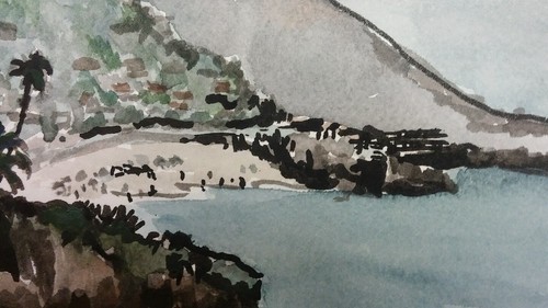 Laguna Bluffs Beach Arch Original Watercolor & Ink RAMfish Artist Montage 9" 12" - Picture 6 of 6