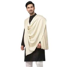 men's Pashmina Oversize Cashmere Indian Wool Blanket Soft Shawl Wrap Scarf White