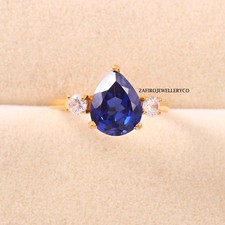 Blue Sapphire Ring, Silver Jewelry, Birthday Ring, Lab Created