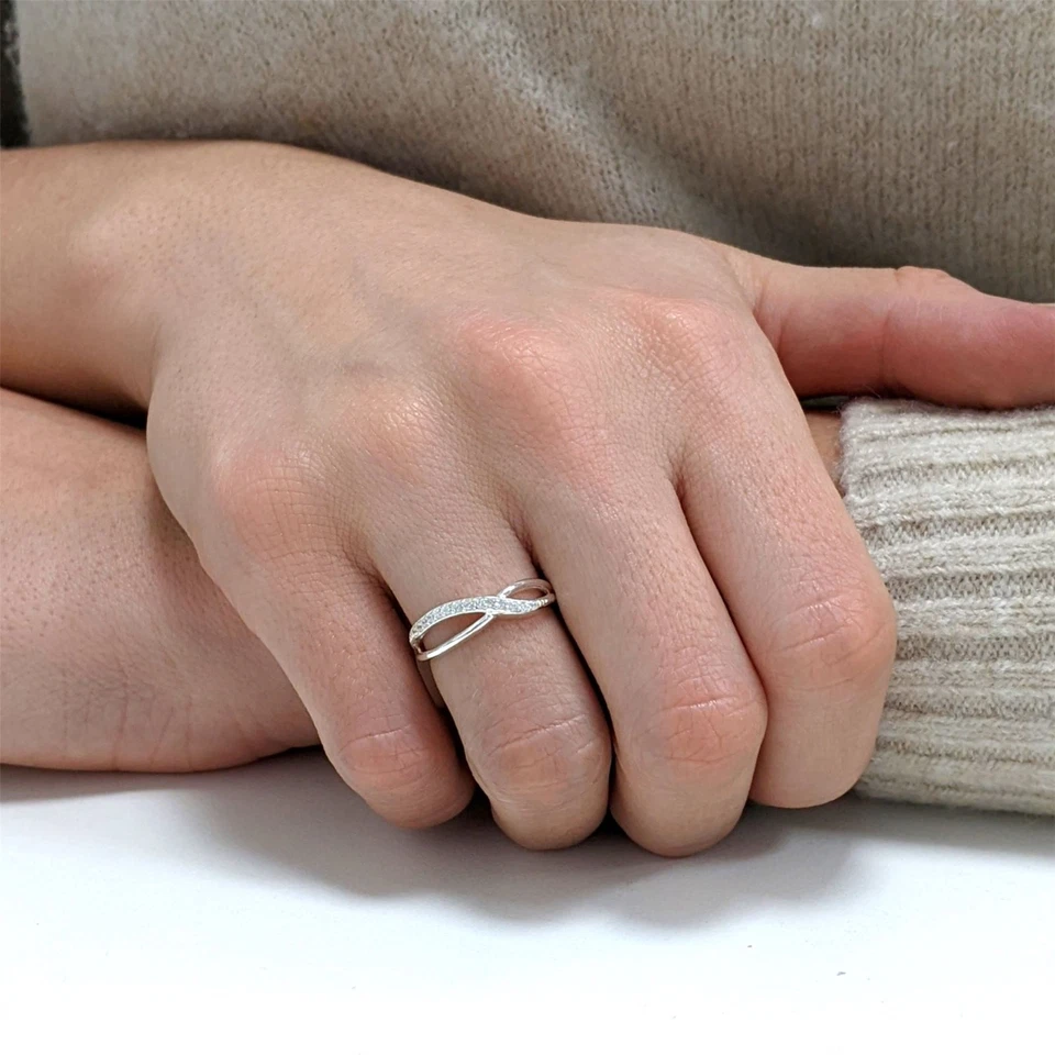 Silverly Anello Argento 925 14 Zirconi Simbolo Infinito Amore Fidanzamento - Immagine 4 di 4