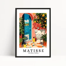 White Cat on Toilet Print – Henri Matisse Style