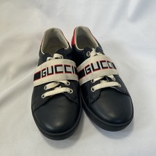 Gucci Kids Ace Stripe Leather Sneakers In Black Size 32 US 1