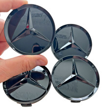 Mercedes-Benz Wheel Center Caps 75mm Jet Black Logo – Fits C E GLK GLE ML CLA
