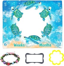 Baby Monthly Milestone Blanket, Blue Sea Turtle Age Blanket Twin,