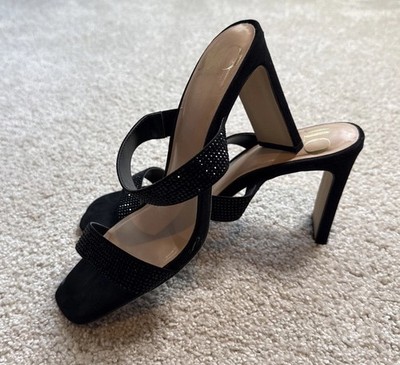 JLO Jennifer Lopez Ericka Black Heeled Sandals Two-Strap Square Toe size 7.5M