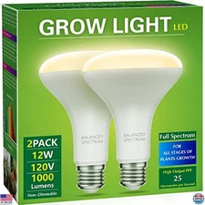 Briignite 2-Pack BR30 LED Grow Light Bulbs - Full Spectrum 12W for Indoor Plants