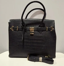 Dasein Women's Black Size Extra Large  Crocodile Satchel Bag w/Crossbody Strap