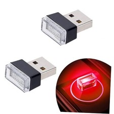 2 Pcs Universal Mini USB LED Car Interior Ambient Atmosphere Lights for Red