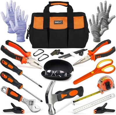 INCLY 24 PCS Kids Real Tool Set Tool Bag Boy Hammer